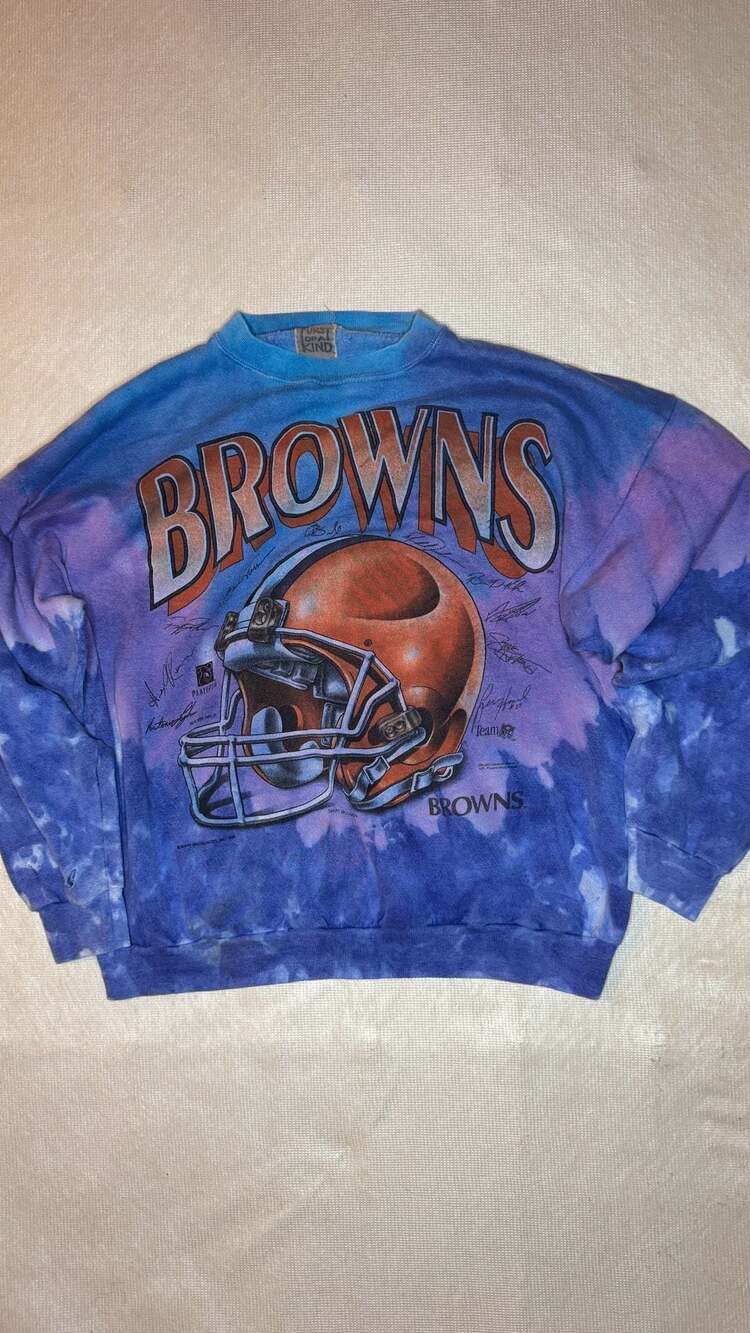 Vintage Furst of a Kind Upcycled Cleveland Browns Tie-Dye Crewneck Sweatshirt